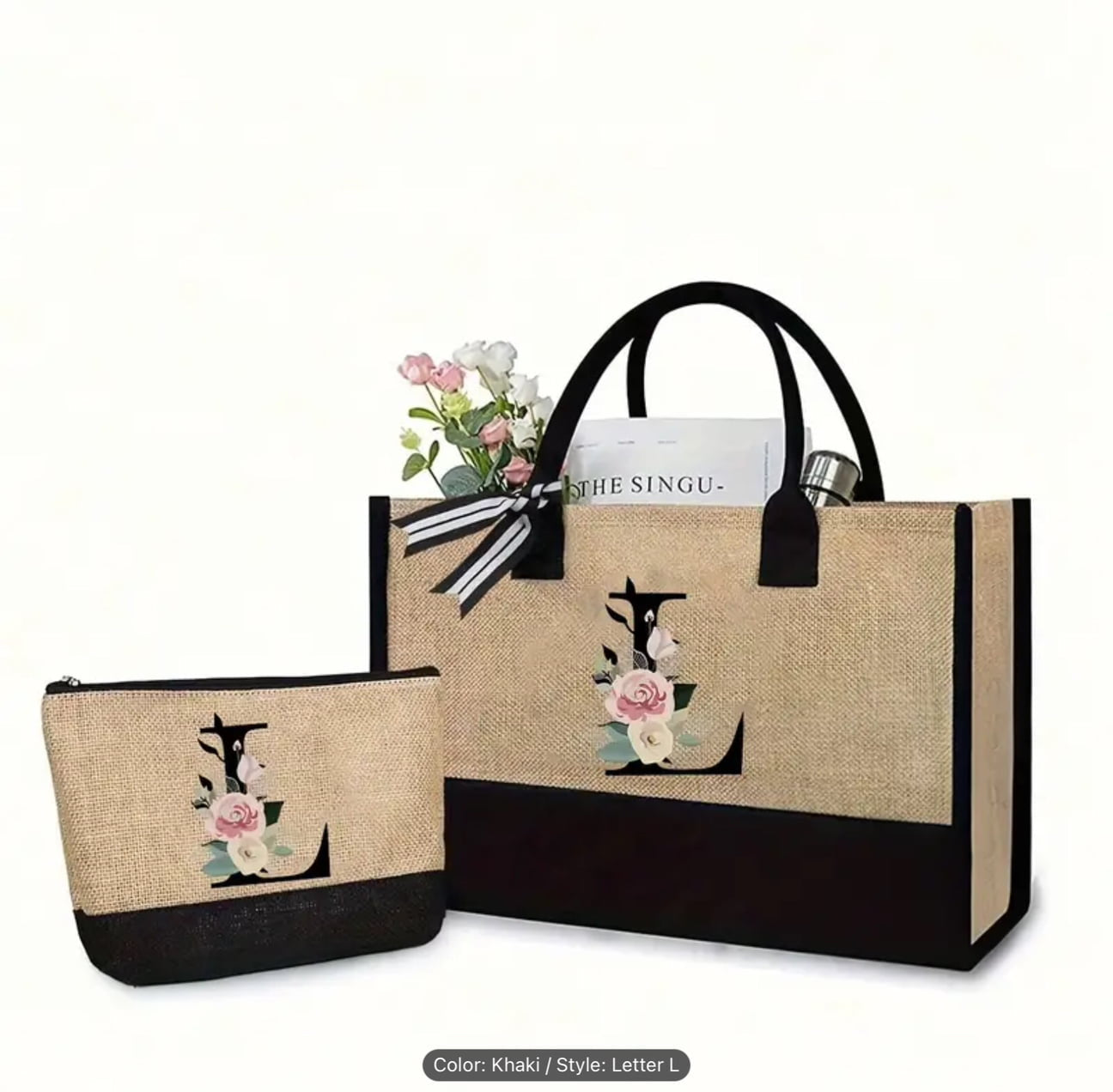 Monogrammed Canvas Tote & Make Up Bag Set