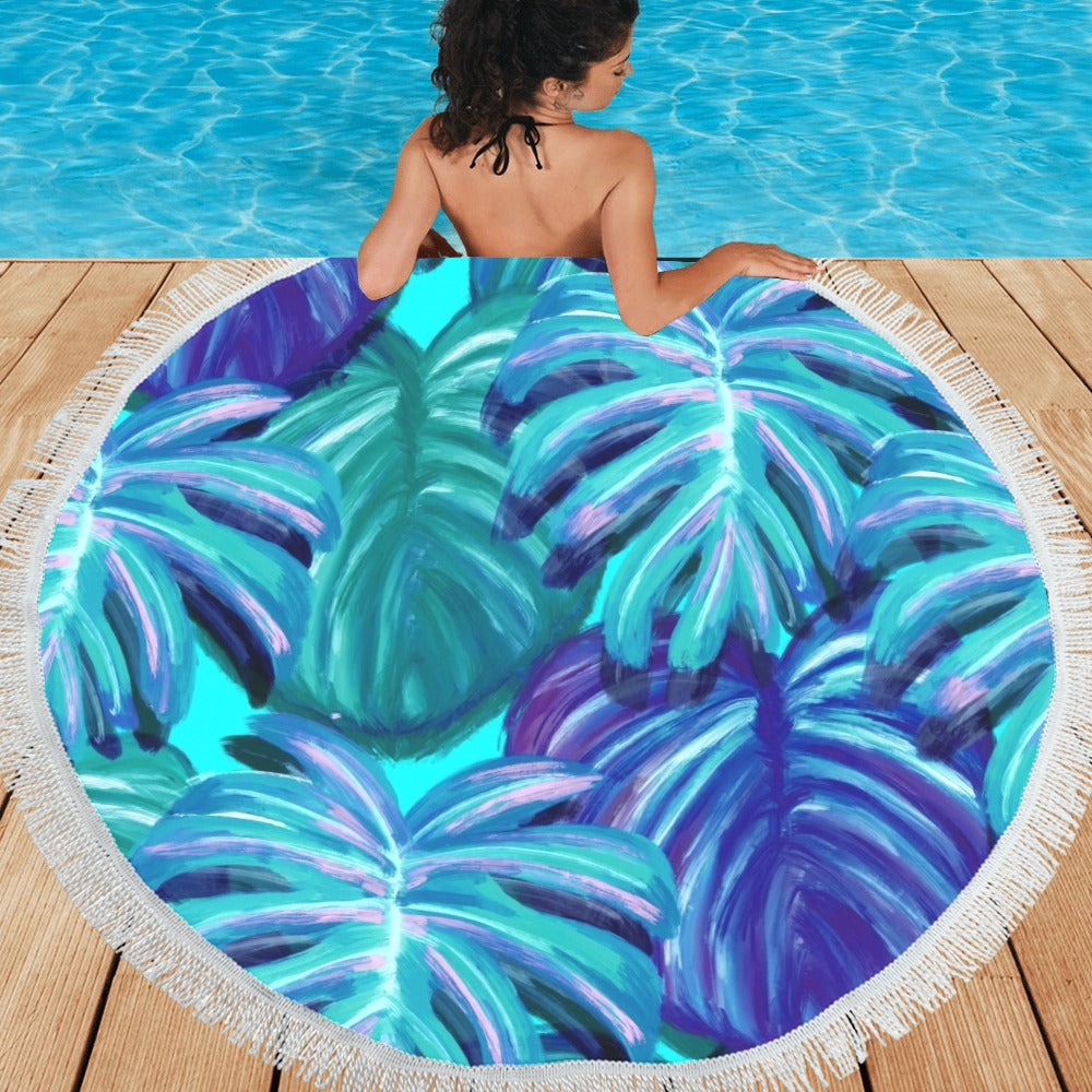 Tropical Blues Circular Beach Shawl 59"x 59" - The Cool Collective AU