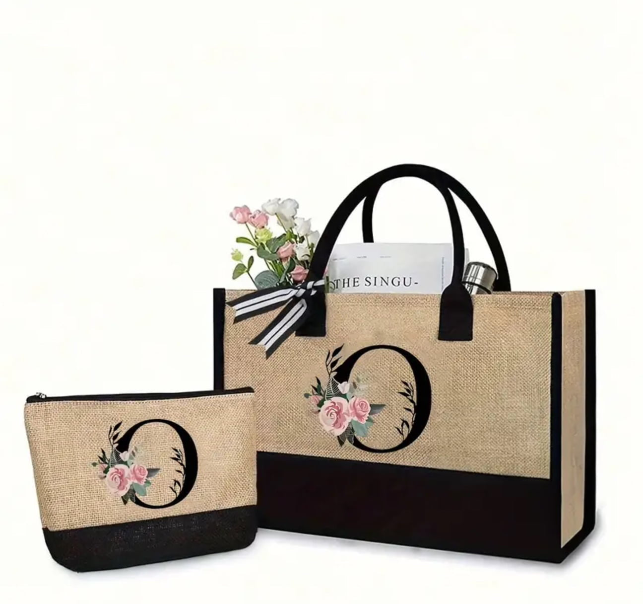 Monogrammed Canvas Tote & Make Up Bag Set