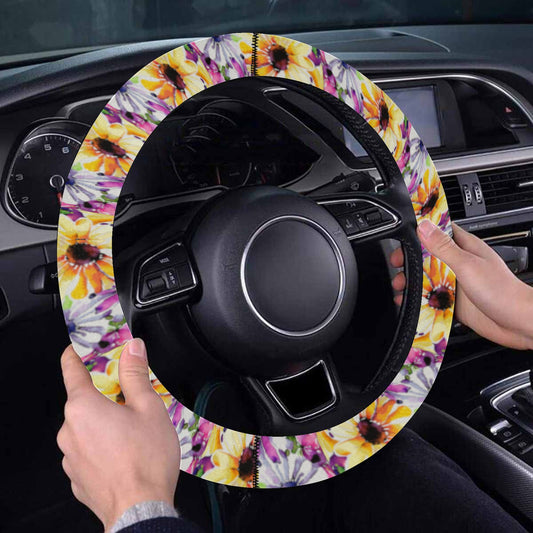 Watercolour Floral Bouquet Steering Wheel Cover with Elastic Edge - The Cool Collective AU